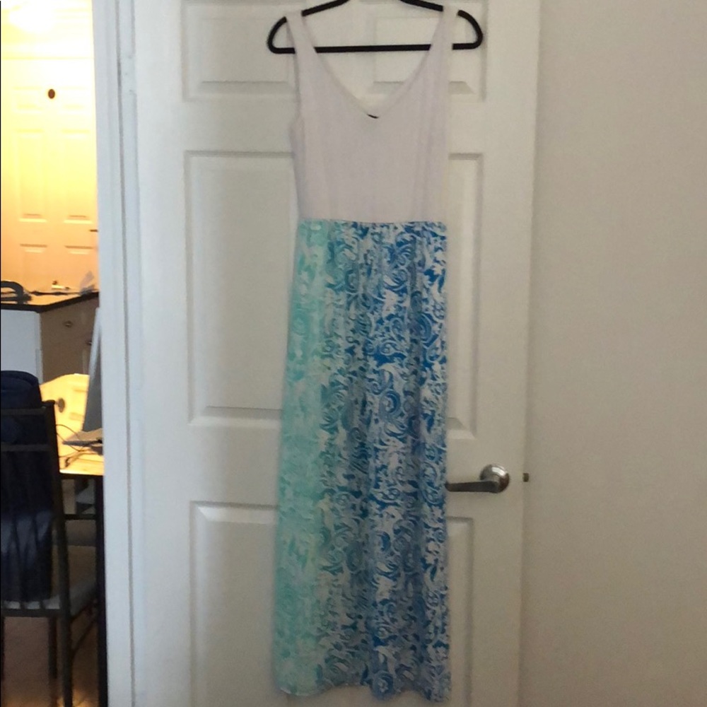 Aqua White Paisley Maxi Dress
